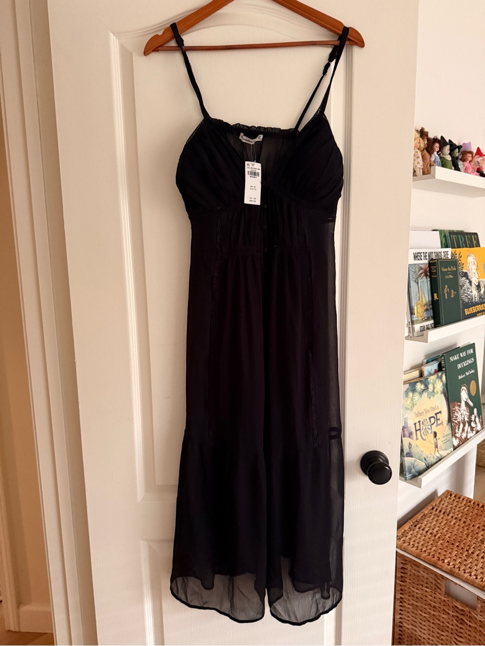 Abercrombie & Fitch Black Sheer Spaghetti Strap Midi Dress